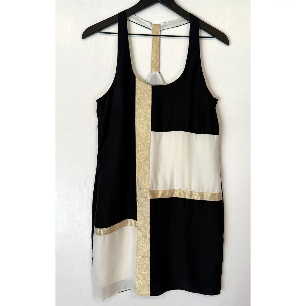 Alice & Trixie Mae 100% Silk Dress Sz Small Color Block Metallic Retro